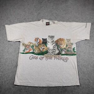 Vintage 90s Signal Sport Cats of the World Brookfield Zoo T-Shirt Gray XL USA